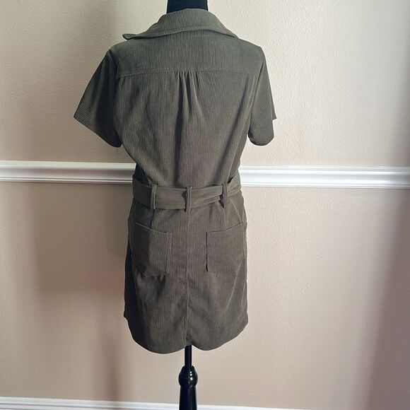 Women's Corduroy Zipper Mini Dress Army Green Size Small - Picture 2 of 5